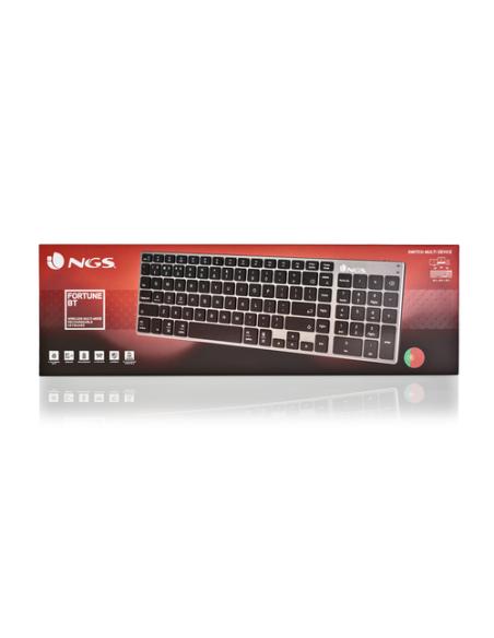 NGS FORTUNE-BT, QWERTY, PT teclado Universal Bluetooth Portugués Negro, Plata