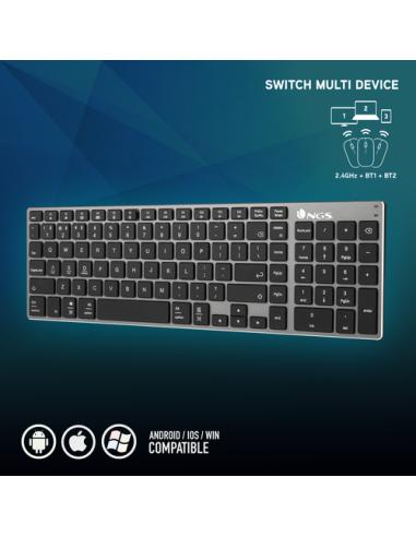 NGS FORTUNE-BT, QWERTY, PT teclado Universal Bluetooth Portugués Negro, Plata