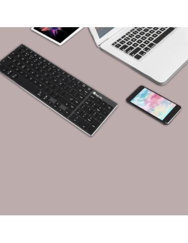 NGS FORTUNE-BT, QWERTY, PT teclado Universal Bluetooth Portugués Negro, Plata