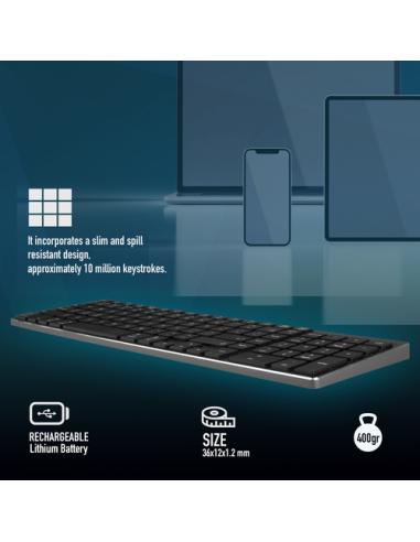 NGS FORTUNE-BT, QWERTY, PT teclado Universal Bluetooth Portugués Negro, Plata