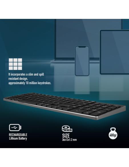 NGS FORTUNE-BT, QWERTY, PT teclado Universal Bluetooth Portugués Negro, Plata