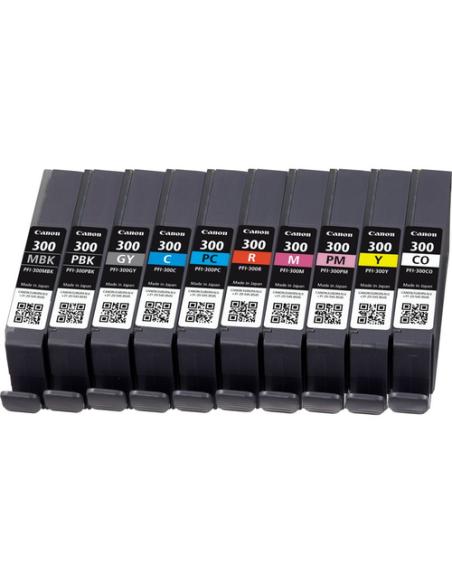 Canon PFI-300 cartucho de tinta 10 pieza(s) Original Negro, Azul, Cian, Gris, Magenta, Foto negro, Foto magenta, Rojo, Amarillo