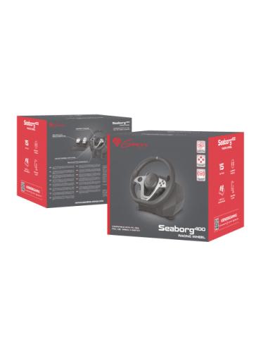 GENESIS Seaborg 400 Negro, Plata USB Volante + Pedales Nintendo Switch, PC, PlayStation 4, Playstation 3, Xbox 360, Xbox One, Xb