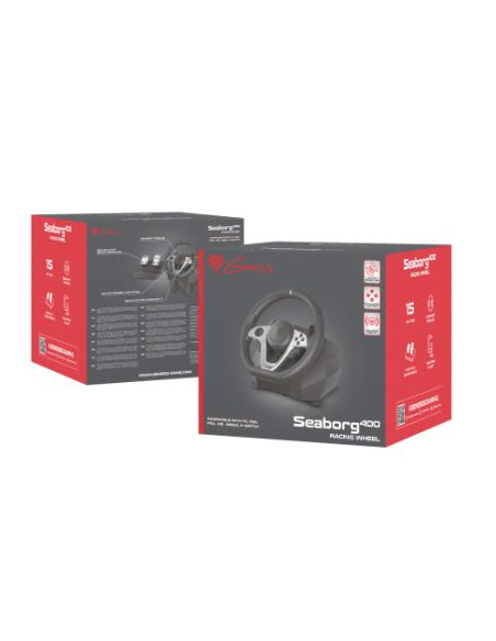 GENESIS Seaborg 400 Negro, Plata USB Volante + Pedales Nintendo Switch, PC, PlayStation 4, Playstation 3, Xbox 360, Xbox One, Xb