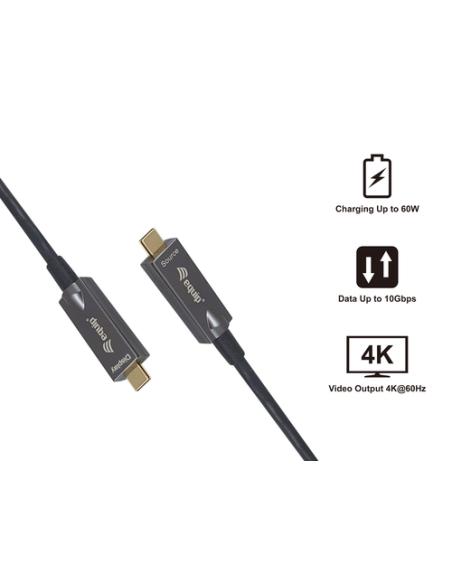Equip 119461 Cable óptico activo USB-C a C, M/M, 5,0m, PD 60W, 4K/60Hz, 10Gbps, Vídeo+Datos+PD