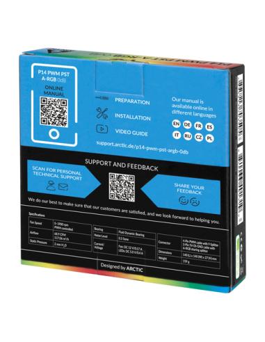 ARCTIC P14 PWM PST A-RGB 0dB Carcasa del ordenador Ventilador 14 cm Negro 1 pieza(s)