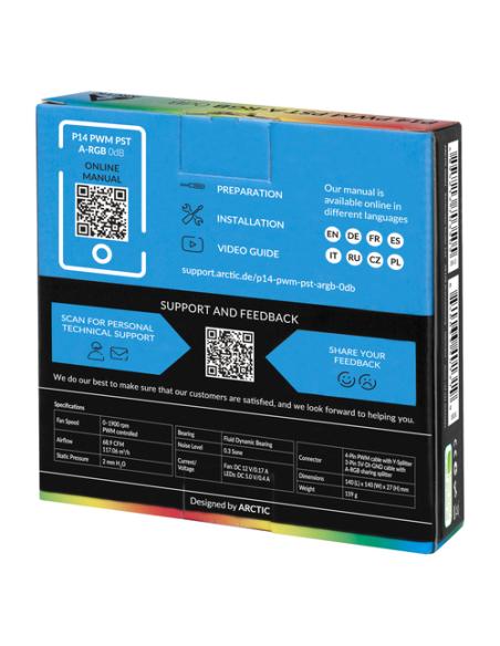 ARCTIC P14 PWM PST A-RGB 0dB Carcasa del ordenador Ventilador 14 cm Negro 1 pieza(s)