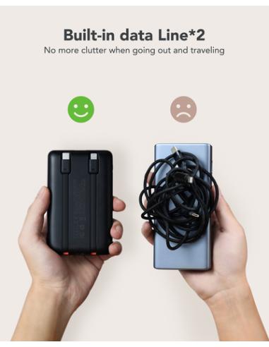 VEGER C11 VG-W1170 PowerBank 10000mAh smallest PD20W with cables bulit-in