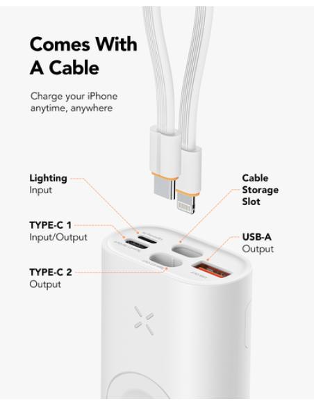 VEGER MagFan VG-W1162S 10000mAh powerbank PD20W Magnetic Wireless charging for iWatch