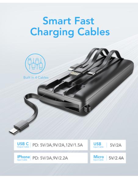 VEGER C20 VG-W2047 PowerBank 20000mAh with cables bulit-in