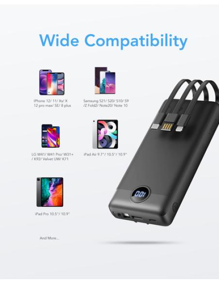 VEGER C20 VG-W2047 PowerBank 20000mAh with cables bulit-in