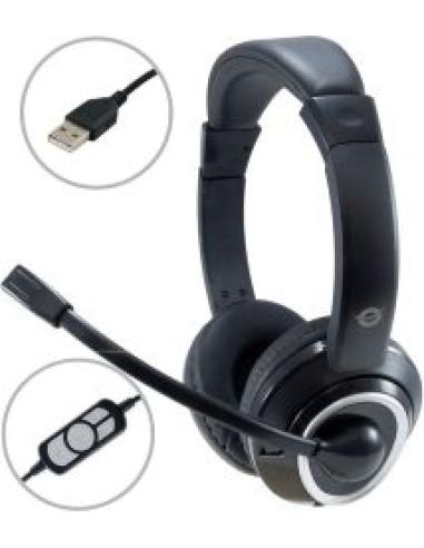 auriculares de diadema con microfono usb con control de volumen negro y blanco