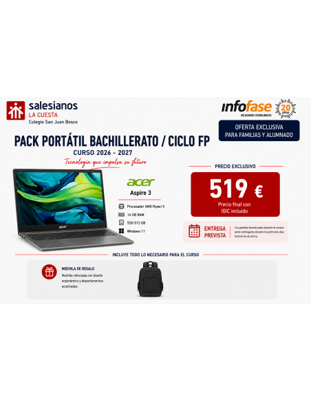 Pack Educativo Portátil Bachillerato / Ciclo FP Colegio Salesianos La Cuesta (Venta Exclusiva Familias Colegio Salesianos)