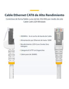 StarTech.com Cable de Red Ethernet CAT8 Blanco de 1m - Snagless - sin Pestillo - 25G/40G - 2000MHz - PoE++ 100W - 26AWG - S/FTP 