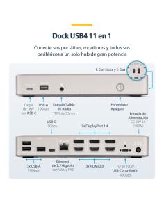 StarTech.com Docking Station USB4 para 3 Monitores 4K60 HDMI o DisplayPort - Dock USB Tipo C - Hub USB de 6 Puertos - Red Ethern
