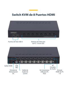 StarTech.com Switch KVM de 8 Puertos HDMI 4K 60Hz - Conmutador KVM HDMI 2.0 con Kit de Montaje 1U para Rack - con Hub USB de 4 P