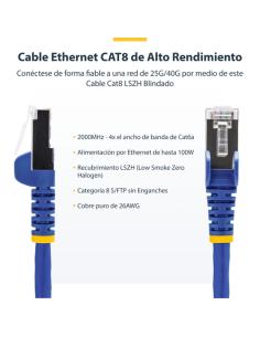 StarTech.com Cable de Red Ethernet CAT8 Azul 50cm - Snagless - sin Pestillo - 25G/40G - 2000MHz - PoE++ de 100W - 26AWG - S/FTP 