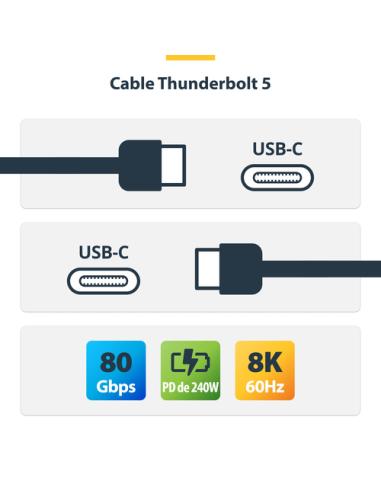 StarTech.com Cable Thunderbolt 5 de 80cm - Cable Thuderbolt Certificado - 80Gbps Hasta 120Gbps - Entrega de Alimentación PD de 2
