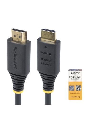 StarTech.com Cable HDMI Premium Certificado de Alta Velocidad de 50cm - 4K 60Hz - 144Hz - UHD - HDR10/HDCP 2.2/ARC - 18Gbps - Ca