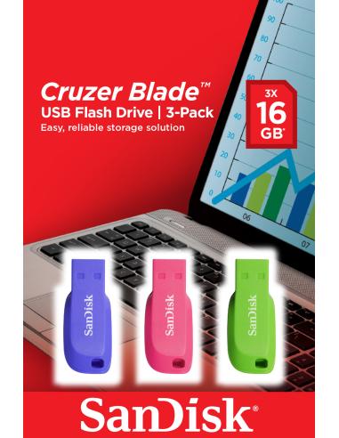 SanDisk Cruzer Blade 16GB unidad flash USB USB tipo A 2.0 Azul, Verde, Rosa