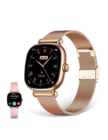 Ksix Smartwatch Iria, Pantalla AMOLED 1.7", Autonomía 4 días, Correa metal y silicona, Modos deporte y salud, Llamadas, Rosa