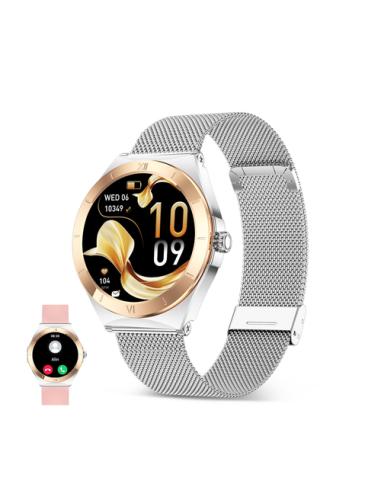 Ksix Smartwatch Lya, Pantalla AMOLED 1.19", Autonomía 5 días, Correa metal y silicona, Modos deporte y salud, Llamadas, Plata
