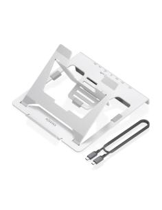 AISENS Soporte de Sobremesa Ajustable para Portatil / Tablet con USB-C Docking 7 en 1, Gris