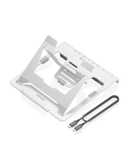 AISENS Soporte de Sobremesa Ajustable para Portatil / Tablet con USB-C Docking 7 en 1, Gris