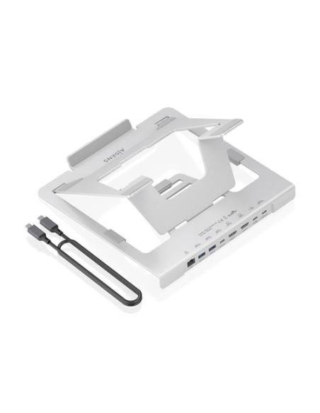 AISENS Soporte de Sobremesa Ajustable para Portatil / Tablet con USB-C Docking 7 en 1, Gris