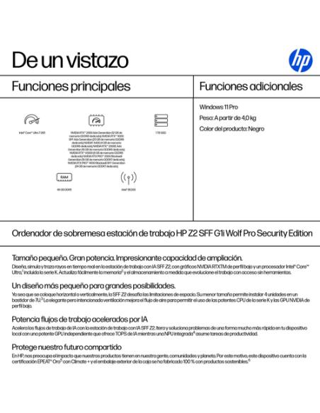 HP Z2 SFF G1i Workstation Desktop PC Wolf Pro Security Edition Intel Core Ultra 7 265 48 GB DDR5-SDRAM 1 TB SSD Windows 11 Pro P