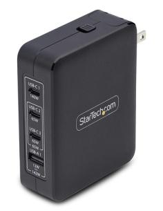 StarTech.com Cargador USB-C/USB-A de Pared GaN PD de 140W - 3x USB-C/1x USB-A - Cargador Internacional para Portátil MacBook/Del