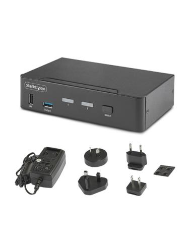 StarTech.com Switch Conmutador KVM DisplayPort de 2 Puertos - 8K60/4K144 - para Un Monitor - DP 1.4 - 2x USB 3.0 - 4x USB 2.0 HI