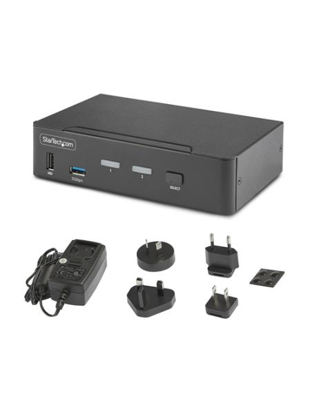 StarTech.com Switch Conmutador KVM DisplayPort de 2 Puertos - 8K60/4K144 - para Un Monitor - DP 1.4 - 2x USB 3.0 - 4x USB 2.0 HI