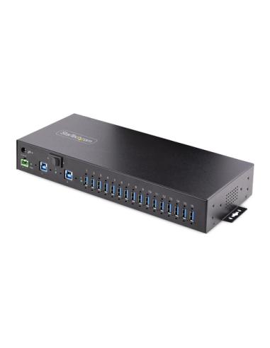 StarTech.com Hub Ladrón USB 3.0 5Gb de 16 Puertos Industrial - Metal - Montaje en Rack/Superficie/DIN - Carga Compartida USB 120