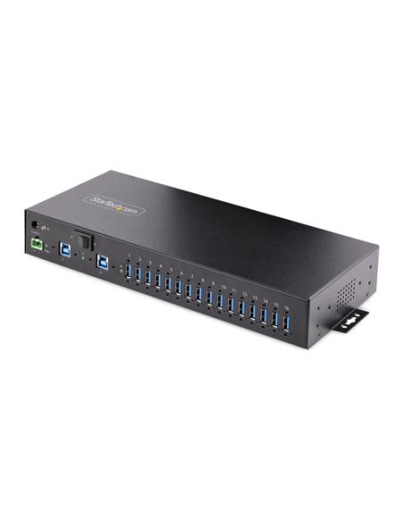 StarTech.com Hub Ladrón USB 3.0 5Gb de 16 Puertos Industrial - Metal - Montaje en Rack/Superficie/DIN - Carga Compartida USB 120