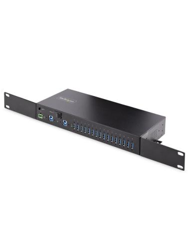 StarTech.com Hub Ladrón USB 3.0 5Gb de 16 Puertos Industrial - Metal - Montaje en Rack/Superficie/DIN - Carga Compartida USB 120