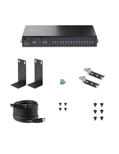 StarTech.com Hub Ladrón USB 3.0 5Gb de 16 Puertos Industrial - Metal - Montaje en Rack/Superficie/DIN - Carga Compartida USB 120