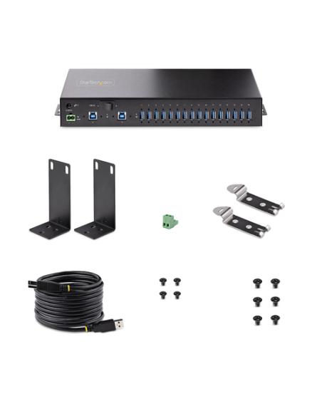 StarTech.com Hub Ladrón USB 3.0 5Gb de 16 Puertos Industrial - Metal - Montaje en Rack/Superficie/DIN - Carga Compartida USB 120