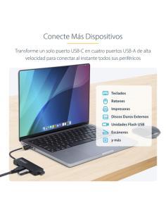 StarTech.com Hub USB-C de 4 Puertos - Ladrón USB Tipo C a 4 Puertos USB-A - Alimentado por el Bus - USB 3.0 de 5Gbps - Hub Portá