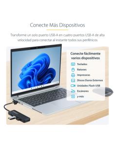 StarTech.com Hub USB-A de 4 Puertos - Ladrón USB de 4 Puertos - Alimentado por el Bus - USB 3.0 de 5Gbps - Hub Portátil para Via