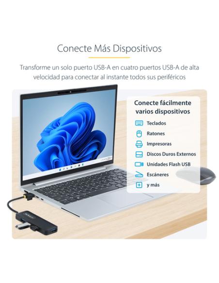 StarTech.com Hub USB-A de 4 Puertos - Ladrón USB de 4 Puertos - Alimentado por el Bus - USB 3.0 de 5Gbps - Hub Portátil para Via