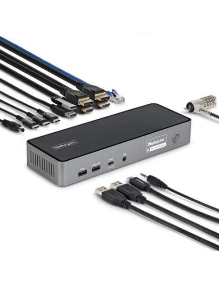 StarTech.com Docking Station Universal USB-C de 3 Pantallas - Docking Station USB Tipo C HDMI DP - PD 140W para Carga de MacBook