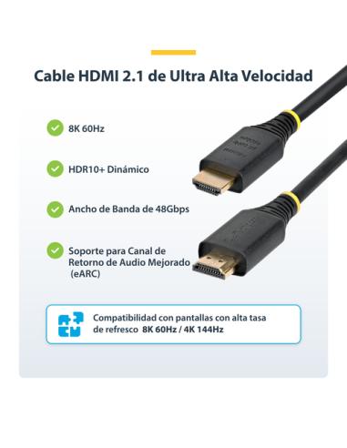 StarTech.com Cable HDMI de 50cm Certificado de Ultra Alta Velocidad - 8K60Hz/4K120Hz - Cable HDMI 2.1 con HDR10+ / eARC - 48Gbps