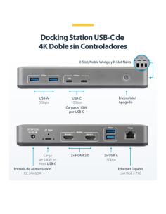 StarTech.com Docking Station USB-C de 2 Monitores HDMI - 4K 60Hz - Red Ethernet de 1Gbps - Dock Multipantalla - PD de 100W para 