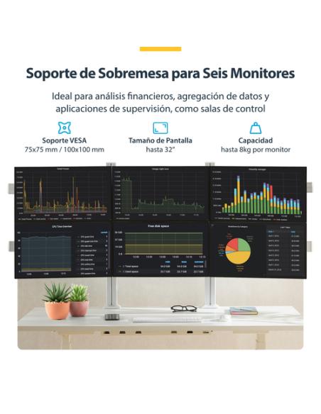 StarTech.com 6-MONITOR-ARM-A soporte para monitor 81,3 cm (32") Escritorio Blanco