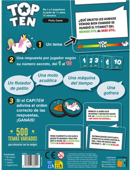 Asmodee Top Ten Juego De Cartas Lógico
