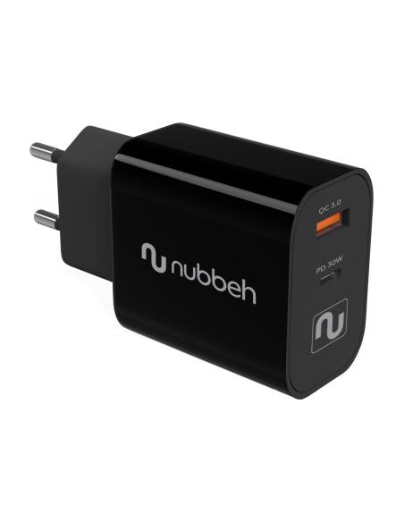 Cargador de Pared Nubbeh Bhoot 30W Dual USB-A y USB-C Negro
