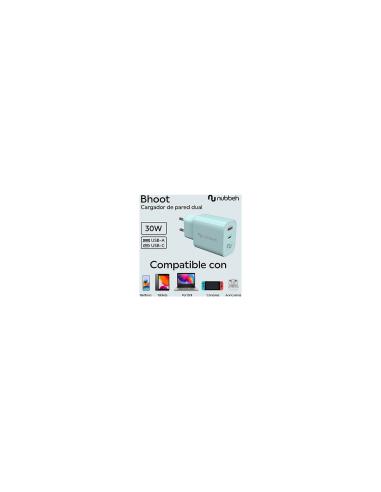 Cargador de Pared Nubbeh Bhoot 30W Dual USB-A y USB-C Verde