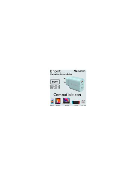 Cargador de Pared Nubbeh Bhoot 30W Dual USB-A y USB-C Verde