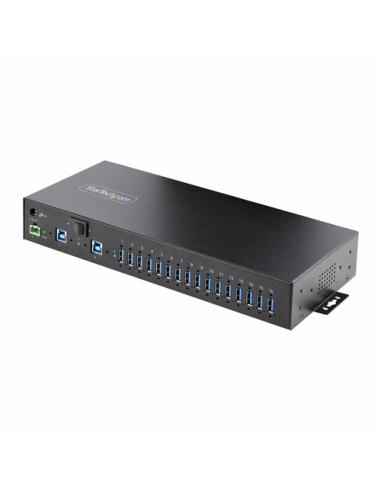 StarTech.com Hub Ladrón Industrial de Metal USB 3.0 5Gbps de 16 Puertos - de Montaje - Alimentación por Bloque de Terminales - P